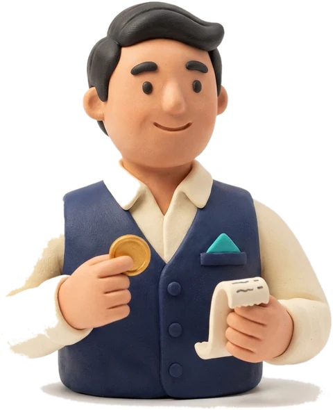 Clay figurine of your AI CSO in a navy vest