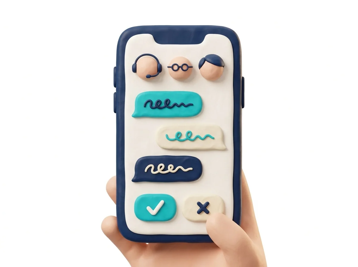 A phone showing a group chat where the AI C-Suite reports and the owner replies with a check or a cross
